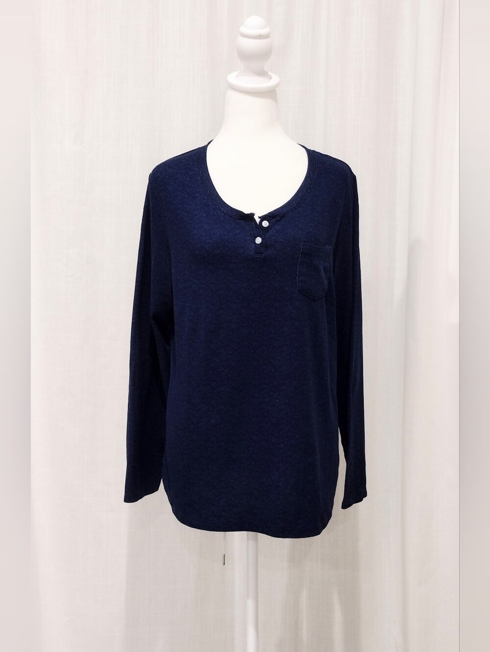 Midnight by Carole Sz L Hochman Navy Long-Sleeve Henley Top